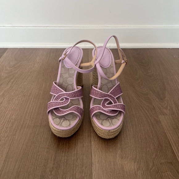 Coach Talina Platform Espadrille Violet Raffia Sandals Shoes Size 9 - Picture 2 of 8